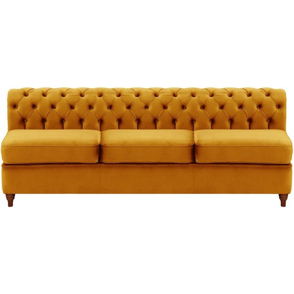 Chesterfield- Module intérieur trois personnes (3CP), moutarde - Velluto 8, Couleur des pieds: Chêne foncé