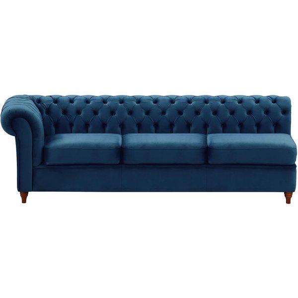 Chesterfield - Module d’extrémité gauche trois places (3L), bleu - Velluto 11, Couleur des pieds: Chêne foncé