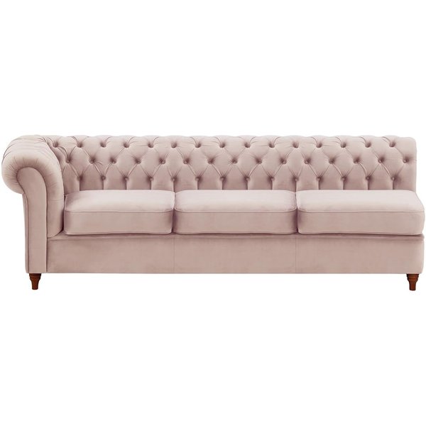 Chesterfield - Module d’extrémité gauche trois places (3L), lila/rose - Velluto 14, Couleur des pieds: Chêne foncé