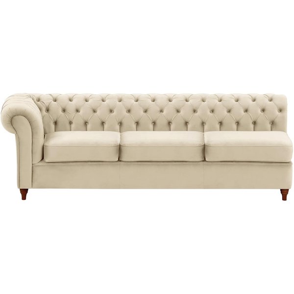 Chesterfield - Module d’extrémité gauche trois places (3L), beige clair - Velluto 2, Couleur des pieds: Chêne foncé