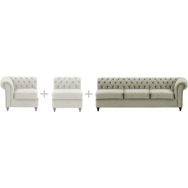 Chesterfield- Module d’extrémité droite trois places (3R), gris clair - Velluto 15, Couleur des pieds: Blanc