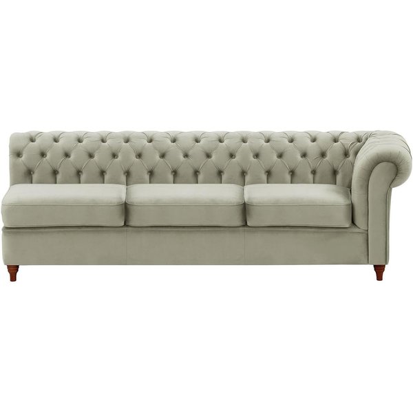 Chesterfield- Module d’extrémité droite trois places (3R), gris clair - Velluto 15, Couleur des pieds: Chêne foncé