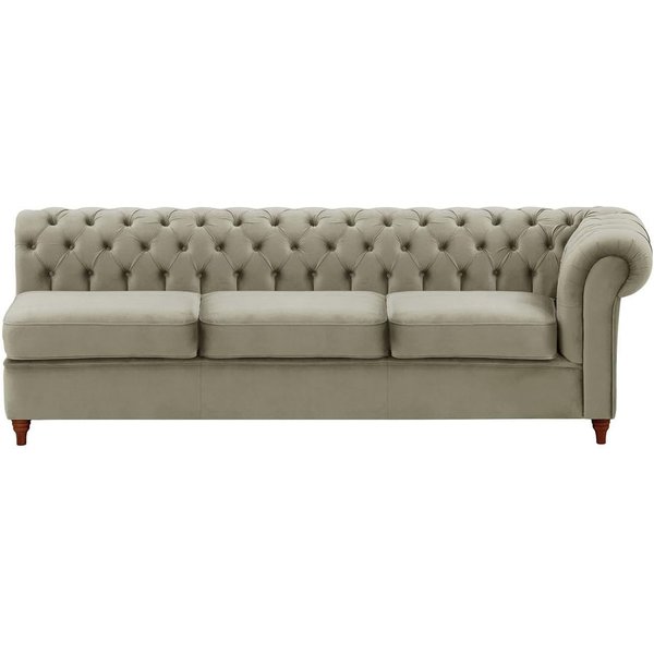Chesterfield- Module d’extrémité droite trois places (3R), gris éléphant - Velluto 17, Couleur des pieds: Chêne foncé