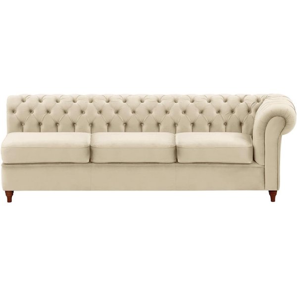 Chesterfield- Module d’extrémité droite trois places (3R), beige clair - Velluto 2, Couleur des pieds: Chêne foncé