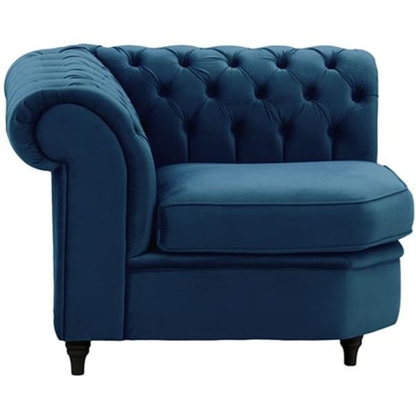 Chesterfield- Module d’angle (CM), bleu - Velluto 11, Couleur des pieds: Noir