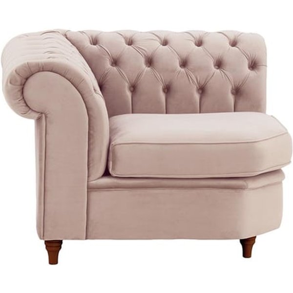 Chesterfield- Module d’angle (CM), lila/rose - Velluto 14, Couleur des pieds: Chêne foncé
