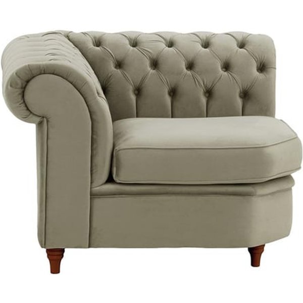 Chesterfield- Module d’angle (CM), gris éléphant - Velluto 17, Couleur des pieds: Chêne foncé