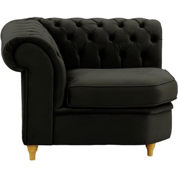 Chesterfield- Module d’angle (CM), noir - Velluto 20, Couleur des pieds: Chêne clair