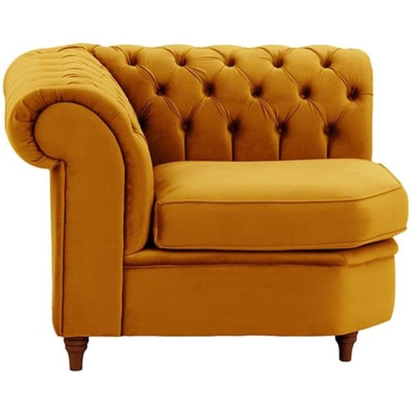Chesterfield- Module d’angle (CM), moutarde - Velluto 8, Couleur des pieds: Chêne foncé