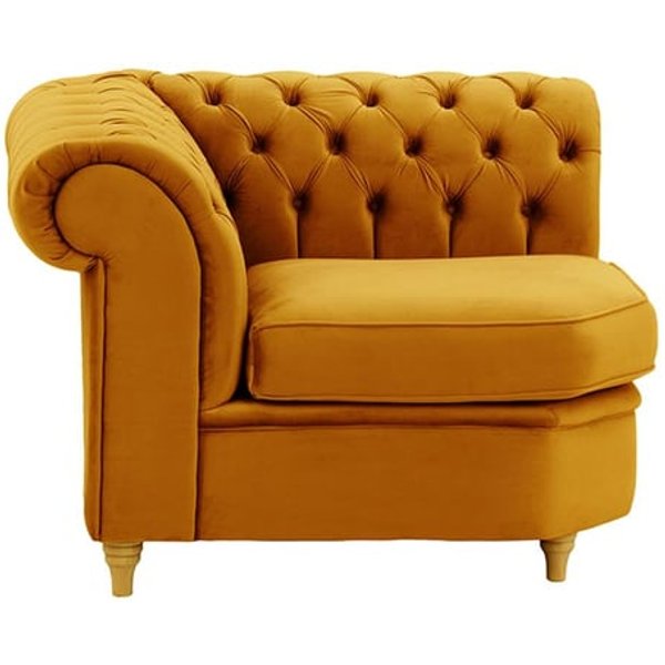 Chesterfield- Module d’angle (CM), moutarde - Velluto 8, Couleur des pieds: Chêne clair