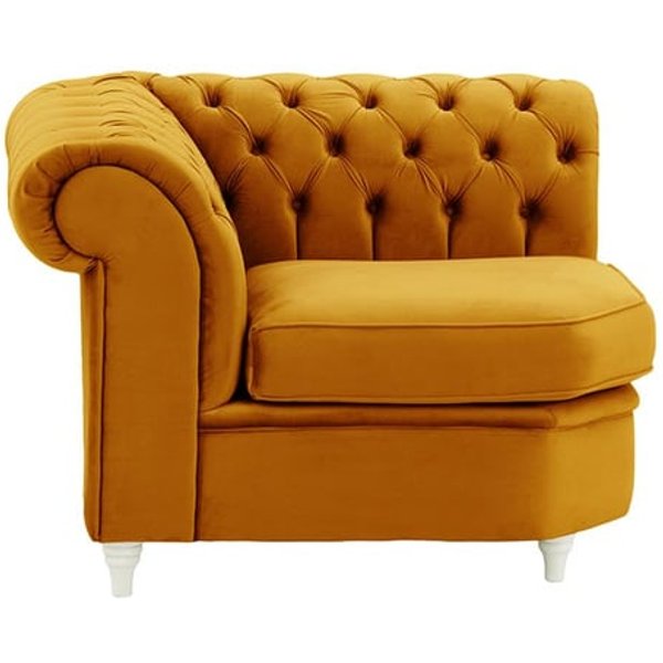 Chesterfield- Module d’angle (CM), moutarde - Velluto 8, Couleur des pieds: Blanc