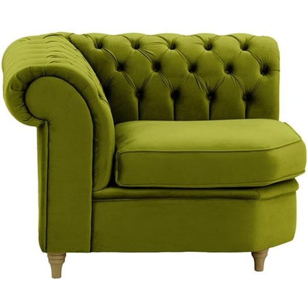 Chesterfield- Module d’angle (CM), olive - Velluto 9, Couleur des pieds: Noir wax