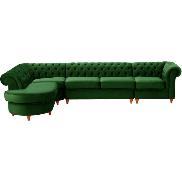 Chesterfield - Canapé d’angle gauche modulaire., vert foncé - Velluto 10, Couleur des pieds: aveo