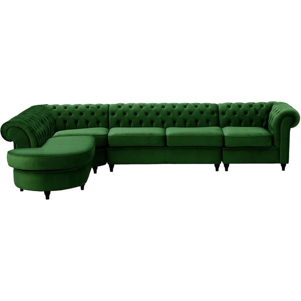 Chesterfield - Canapé d’angle gauche modulaire., vert foncé - Velluto 10, Couleur des pieds: Noir