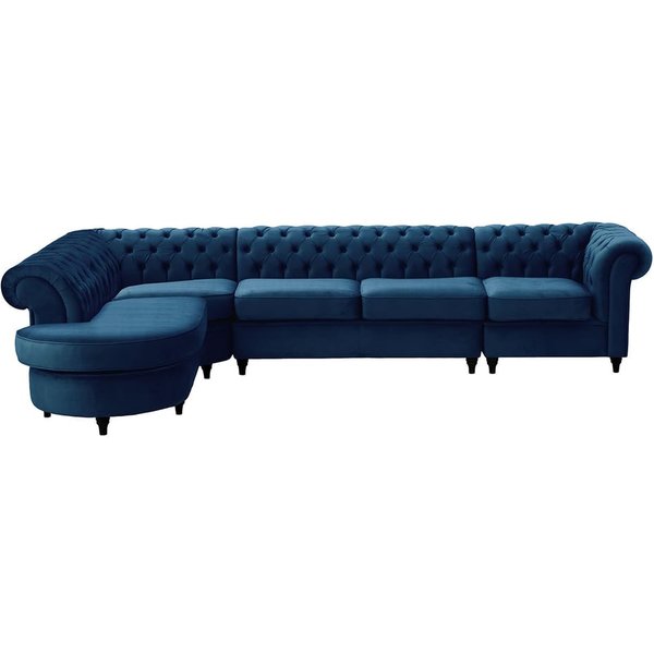 Chesterfield - Canapé d’angle gauche modulaire., bleu - Velluto 11, Couleur des pieds: Noir