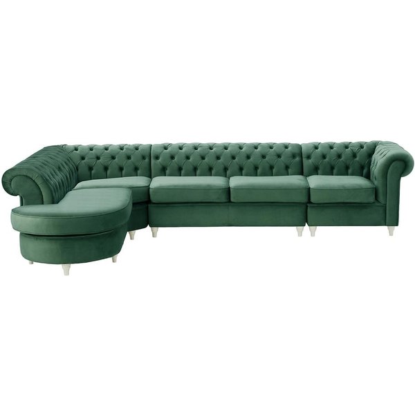 Chesterfield - Canapé d’angle gauche modulaire., bleu - Velluto 12, Couleur des pieds: Blanc