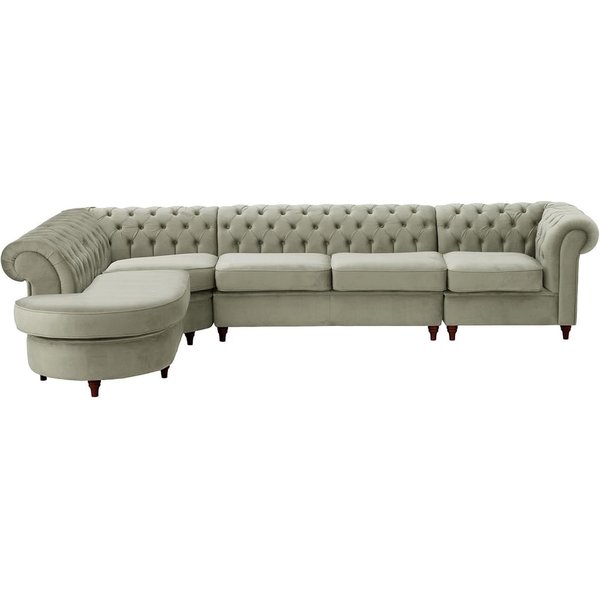 Chesterfield - Canapé d’angle gauche modulaire., gris clair - Velluto 15, Couleur des pieds: Chêne foncé
