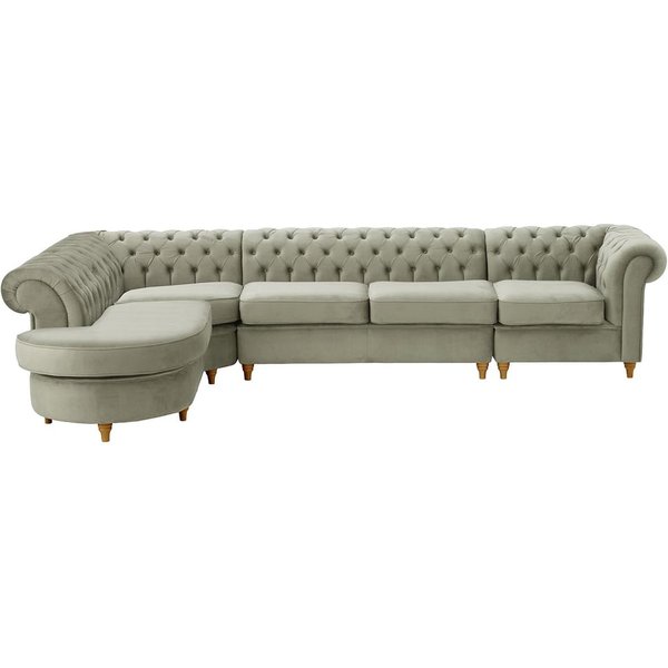Chesterfield - Canapé d’angle gauche modulaire., gris clair - Velluto 15, Couleur des pieds: Chêne clair