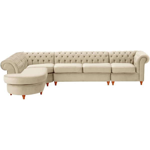 Chesterfield - Canapé d’angle gauche modulaire., beige clair - Velluto 2, Couleur des pieds: aveo
