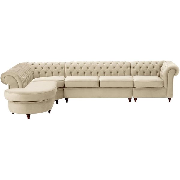 Chesterfield - Canapé d’angle gauche modulaire., beige clair - Velluto 2, Couleur des pieds: Chêne foncé
