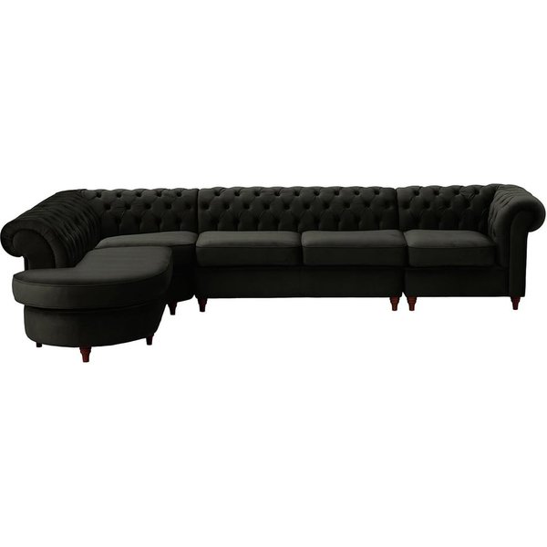 Chesterfield - Canapé d’angle gauche modulaire., noir - Velluto 20, Couleur des pieds: Chêne foncé