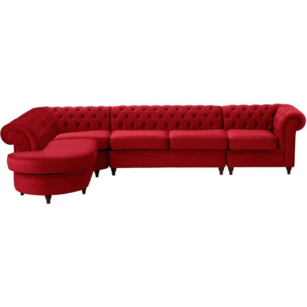 Chesterfield - Canapé d’angle gauche modulaire., rouge - Velluto 7, Couleur des pieds: Chêne foncé