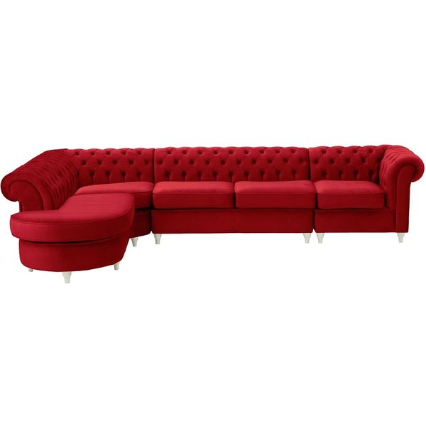 Chesterfield - Canapé d’angle gauche modulaire., rouge - Velluto 7, Couleur des pieds: Blanc