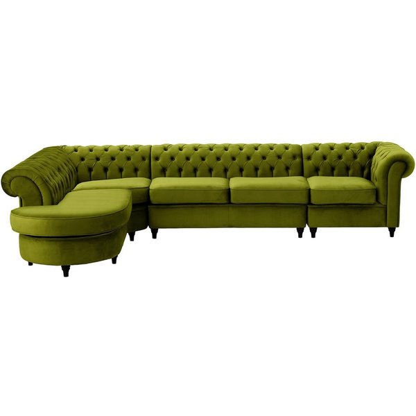 Chesterfield - Canapé d’angle gauche modulaire., olive - Velluto 9, Couleur des pieds: Noir