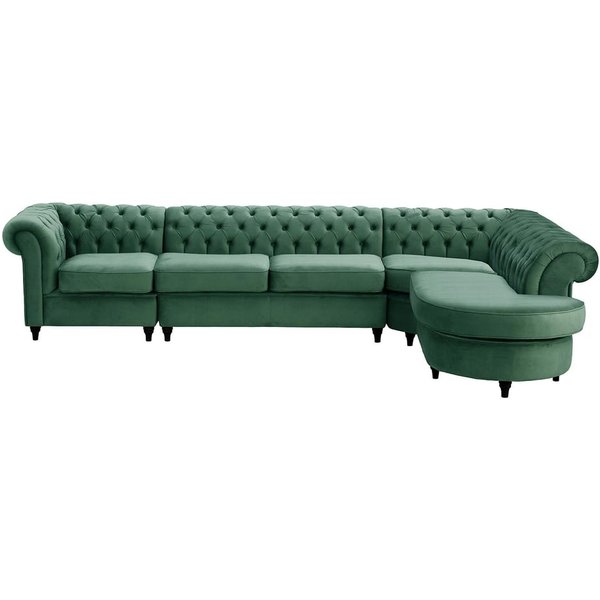 Chesterfield - Canapé d’angle droit modulaire., bleu - Velluto 12, Couleur des pieds: Noir