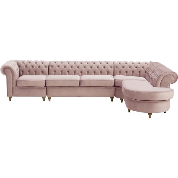 Chesterfield - Canapé d’angle droit modulaire., lila/rose - Velluto 14, Couleur des pieds: Noir wax