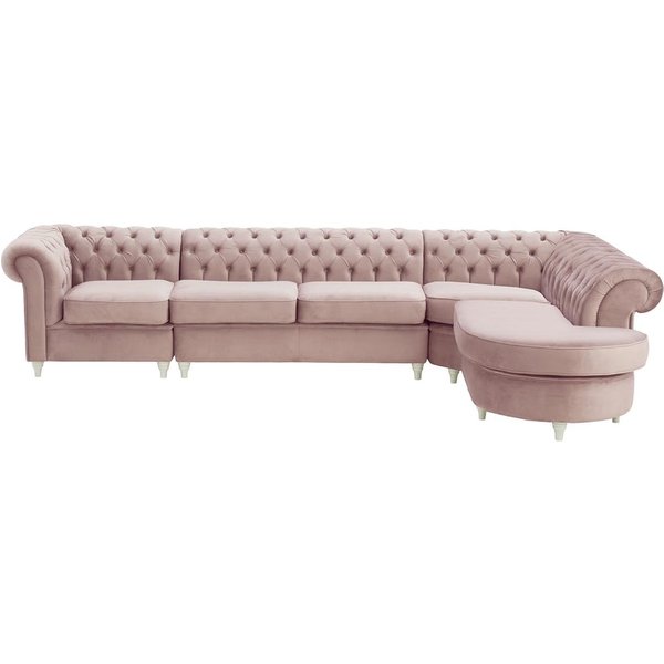 Chesterfield - Canapé d’angle droit modulaire., lila/rose - Velluto 14, Couleur des pieds: Blanc