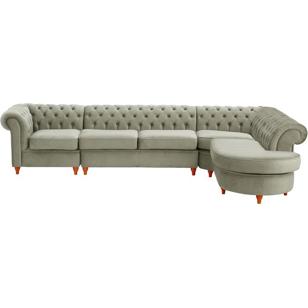 Chesterfield - Canapé d’angle droit modulaire., gris clair - Velluto 15, Couleur des pieds: aveo