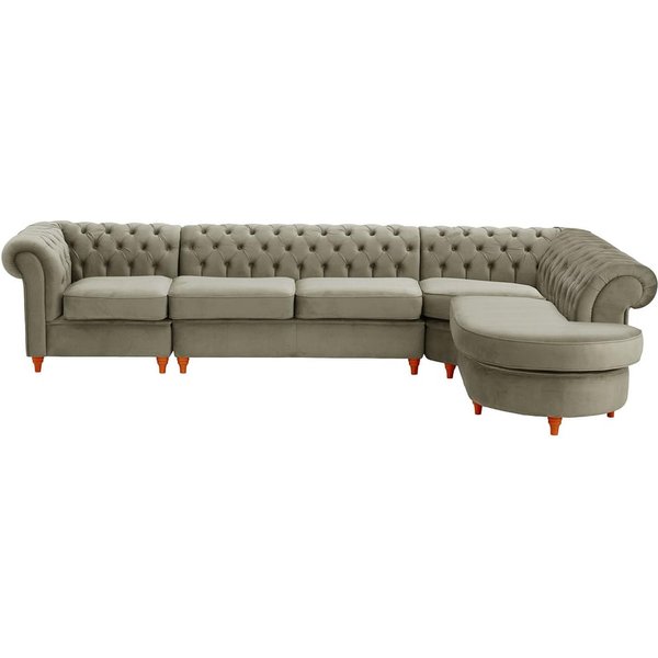 Chesterfield - Canapé d’angle droit modulaire., gris éléphant - Velluto 17, Couleur des pieds: aveo
