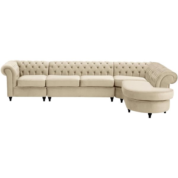 Chesterfield - Canapé d’angle droit modulaire., beige clair - Velluto 2, Couleur des pieds: Noir