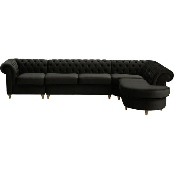 Chesterfield - Canapé d’angle droit modulaire., noir - Velluto 20, Couleur des pieds: Noir wax