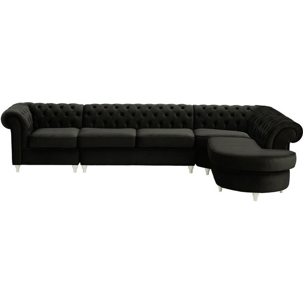 Chesterfield - Canapé d’angle droit modulaire., noir - Velluto 20, Couleur des pieds: Blanc