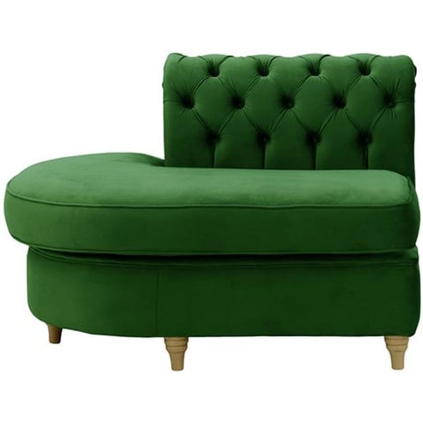 Chesterfield -Module d’extrémité ronde gauche (ECL), vert foncé - Velluto 10, Couleur des pieds: Noir wax