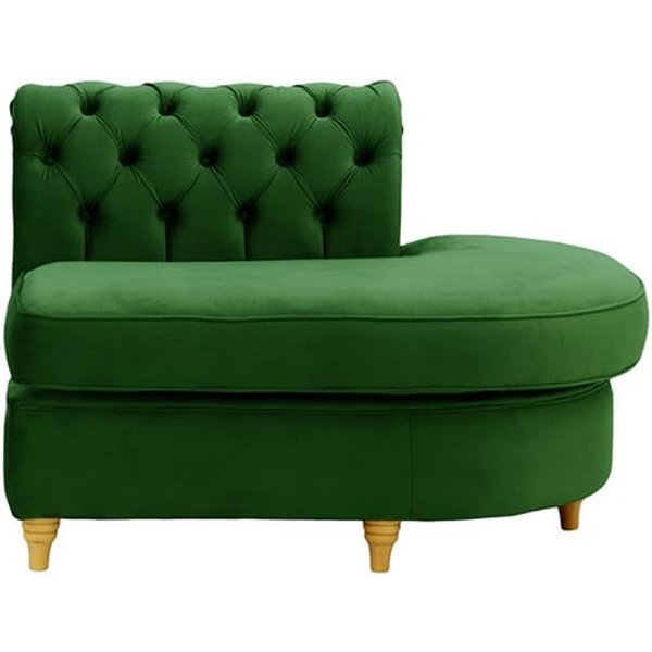 Chesterfield -Module d’extrémité ronde droite (ECR), vert foncé - Velluto 10, Couleur des pieds: Chêne clair