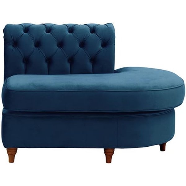 Chesterfield -Module d’extrémité ronde droite (ECR), bleu - Velluto 11, Couleur des pieds: Chêne foncé