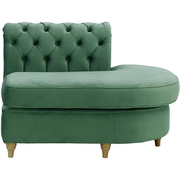 Chesterfield -Module d’extrémité ronde droite (ECR), bleu - Velluto 12, Couleur des pieds: Noir wax