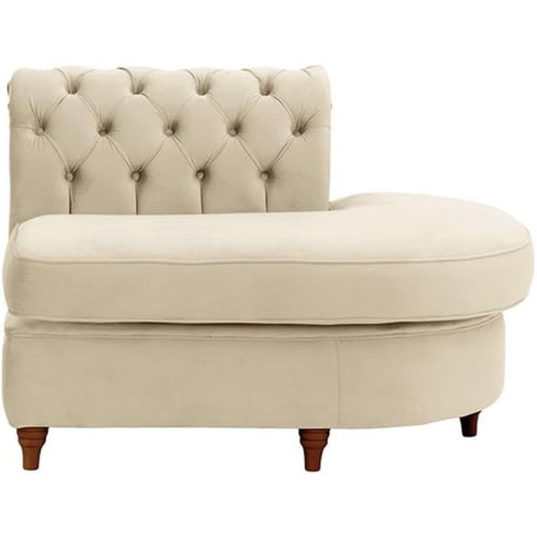 Chesterfield -Module d’extrémité ronde droite (ECR), beige clair - Velluto 2, Couleur des pieds: Chêne foncé