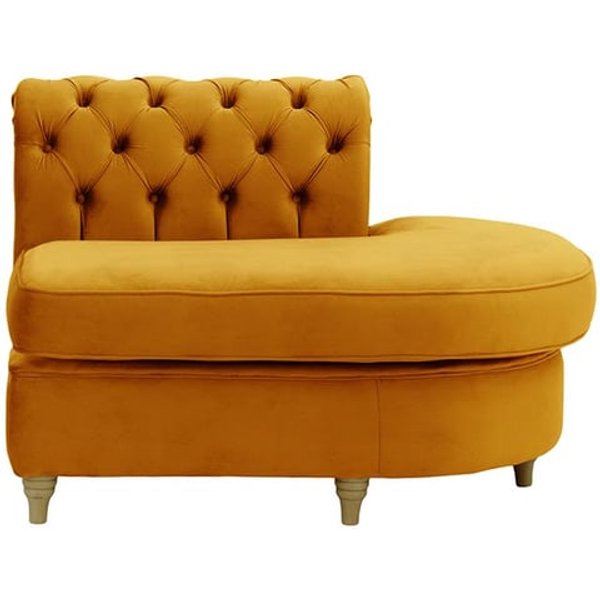 Chesterfield -Module d’extrémité ronde droite (ECR), moutarde - Velluto 8, Couleur des pieds: Noir wax
