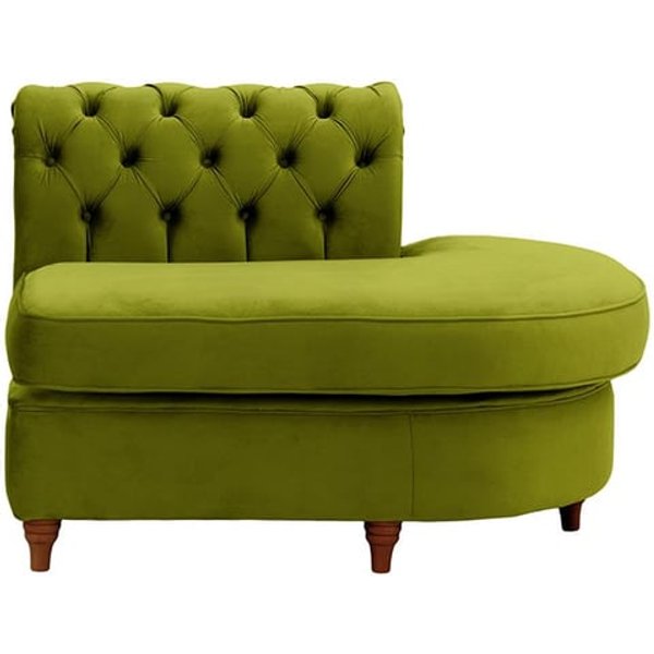Chesterfield -Module d’extrémité ronde droite (ECR), olive - Velluto 9, Couleur des pieds: Chêne foncé