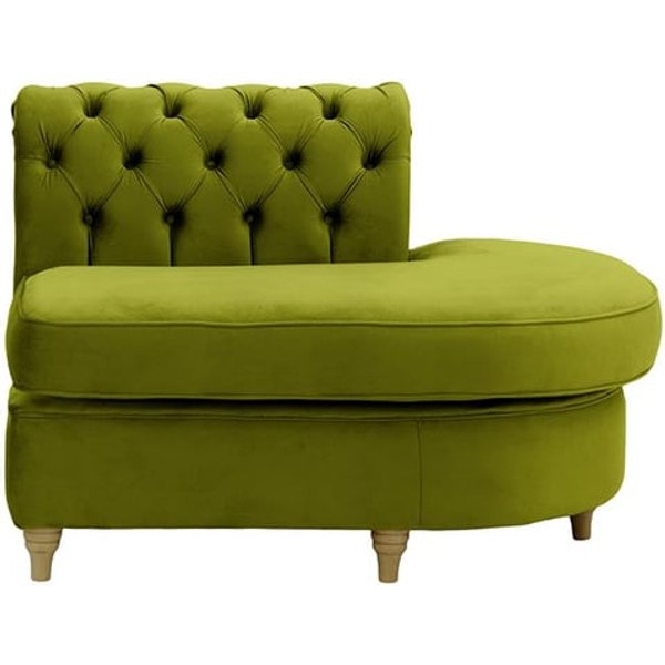 Chesterfield -Module d’extrémité ronde droite (ECR), olive - Velluto 9, Couleur des pieds: Noir wax