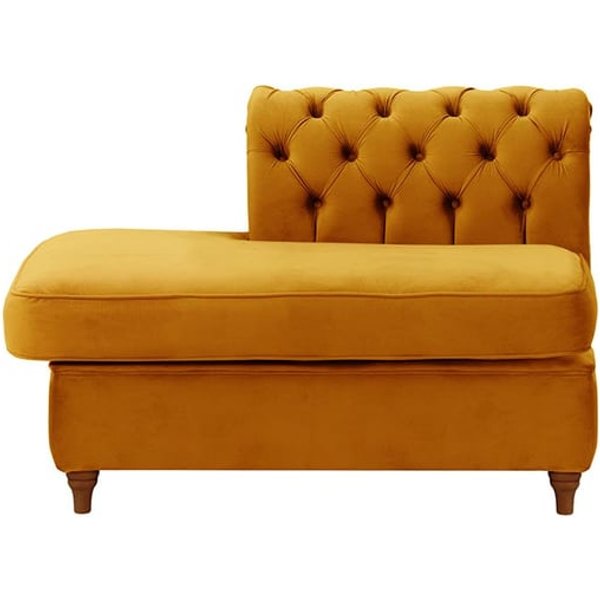 Chesterfield - Module d’extrémité carrée gauche (ESL), moutarde - Velluto 8, Couleur des pieds: Chêne foncé