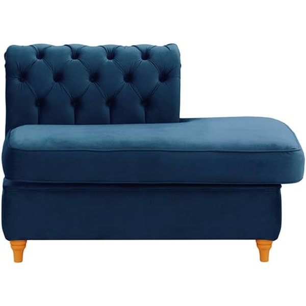 Chesterfield- Module d’extrémité carrée droit (ESR), bleu - Velluto 11, Couleur des pieds: aveo