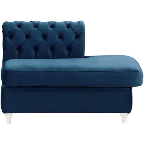Chesterfield- Module d’extrémité carrée droit (ESR), bleu - Velluto 11, Couleur des pieds: Blanc