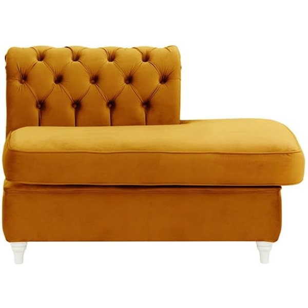 Chesterfield- Module d’extrémité carrée droit (ESR), moutarde - Velluto 8, Couleur des pieds: Blanc