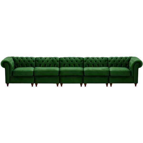Chesterfield – Canapé Modulaire, vert foncé - Velluto 10, Couleur des pieds: Chêne foncé