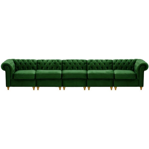 Chesterfield – Canapé Modulaire, vert foncé - Velluto 10, Couleur des pieds: Chêne clair